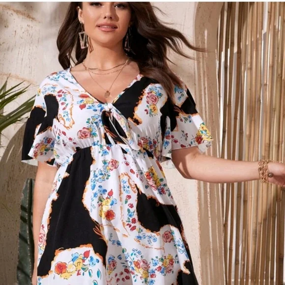 Floral Print V-Neck Dress - Picture 4 of 7